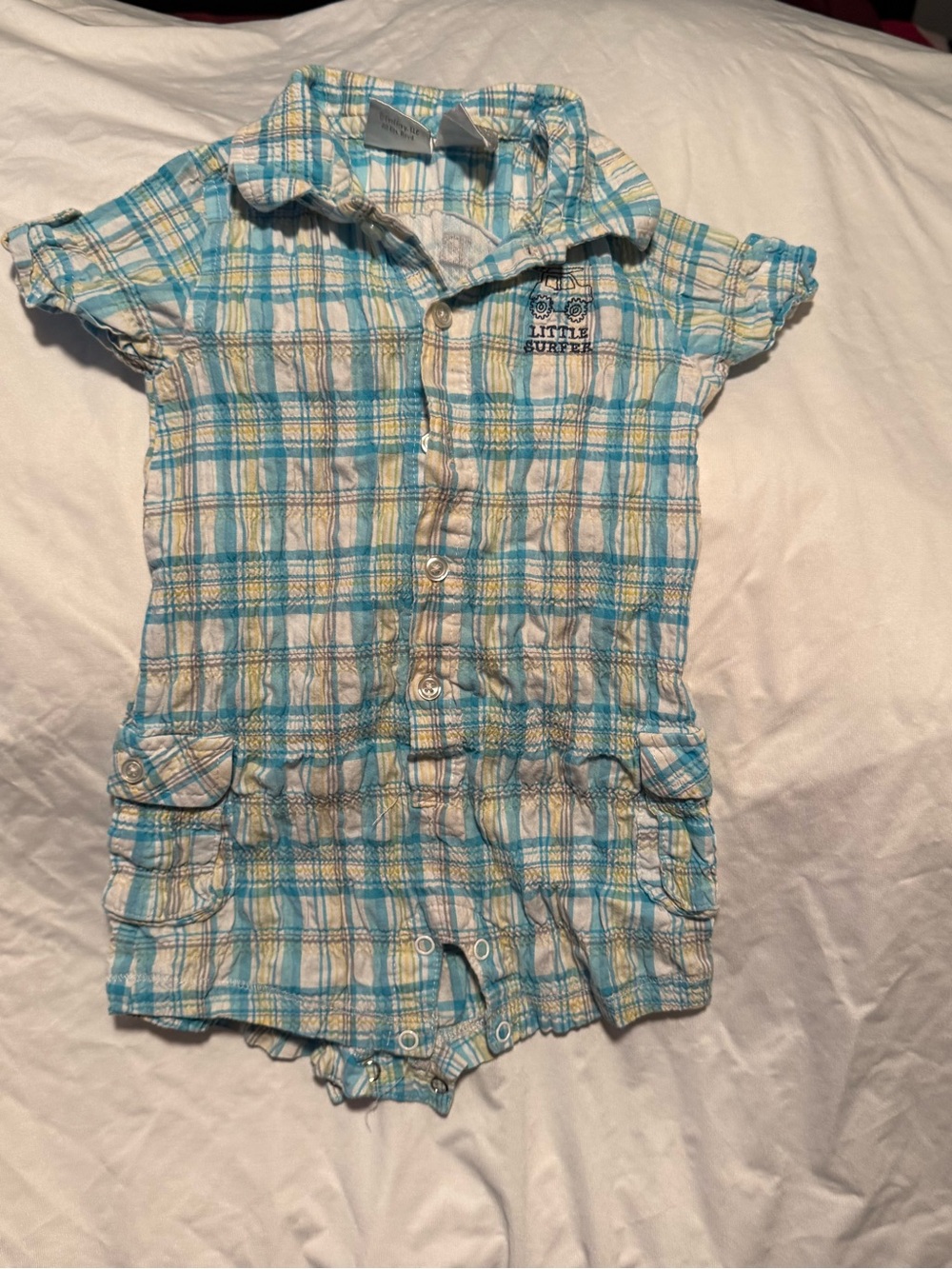 Koala Kid’s “Little Surfer” Blue Plaid Baby Boys' Romper